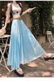 Real Shot Cotton and Linen Skirt for Women in Summer 2025 New Korean Style Pocket Cake Skirt Mid-Length Swing Skirt - Sky Blue