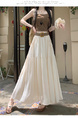 Real Shot Cotton and Linen Skirt for Women in Summer 2025 New Korean Style Pocket Cake Skirt Mid-Length Swing Skirt - Cream White