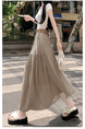 Real Shot Cotton and Linen Skirt for Women in Summer 2025 New Korean Style Pocket Cake Skirt Mid-Length Swing Skirt - Beige