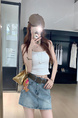 Real Shot and Real Price - American Retro Denim Skirt for Women - New High Waist Hot Girl A-Line Hip Skirt with Lining - Light Blue