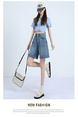 Real Shot of Blue Jeans Women's 2024 Spring New All-Match Shorts Elastic Waist Fashionable A-Line Pants Trend - Light Blue