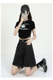 Real Shot of Blue Jeans Women's 2024 Spring New All-Match Shorts Elastic Waist Fashionable A-Line Pants Trend - Black