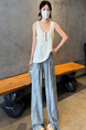 Real Shot of the New 2025 Summer Tie-Dyed Tencel Linen Wide-Leg Pants for Women in Blue and Grey