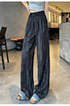 Real Shot of the New 2025 Summer Tie-Dyed Tencel Linen Wide-Leg Pants for Women in Black with Subtle Stripes