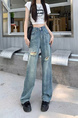Retro Ripped Jeans for Women in Light Blue