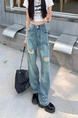 Retro Ripped Jeans for Women in Light Blue