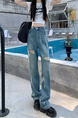 Retro Ripped Jeans for Women in Light Blue