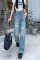 Retro Ripped Jeans for Women in Light Blue