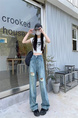 Retro Ripped Jeans for Women in Light Blue