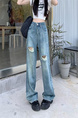 Retro Ripped Jeans for Women in Light Blue