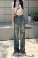 Retro Ripped Jeans for Women in Light Blue