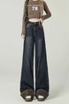 merican Retro Leopard Print Hem Jeans for Women in Dark Wash