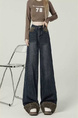 merican Retro Leopard Print Hem Jeans for Women in Dark Wash