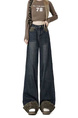 merican Retro Leopard Print Hem Jeans for Women in Dark Wash