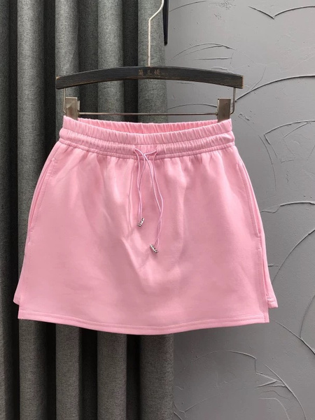 Korean Elastic Waist Drawstring Knitted Skirt Pants Women's Fashionable Foreign Style Fake Two-Piece A-Line Sports Wide-Leg in Pink