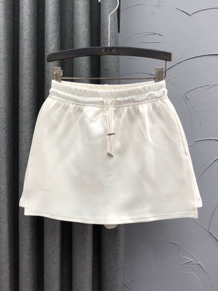 Korean Elastic Waist Drawstring Knitted Skirt Pants Women's Fashionable Foreign Style Fake Two-Piece A-Line Sports Wide-Leg in White