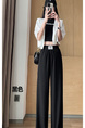Pocket Ice Silk Wide-Leg Pants for Women 2025 Summer Thin High Waist Slim Drape Loose Straight Casual Pants in Black
