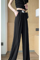 Pocket Ice Silk Wide-Leg Pants for Women 2025 Summer Thin High Waist Slim Drape Loose Straight Casual Pants in Black