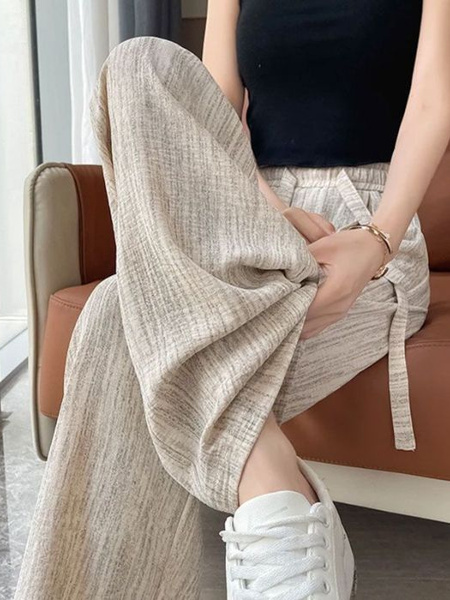 New Chinese Style Wide-Leg Pants Women's Summer Drape High Waist Straight Slim Loose Casual Fashion Mopping Pants in Beige
