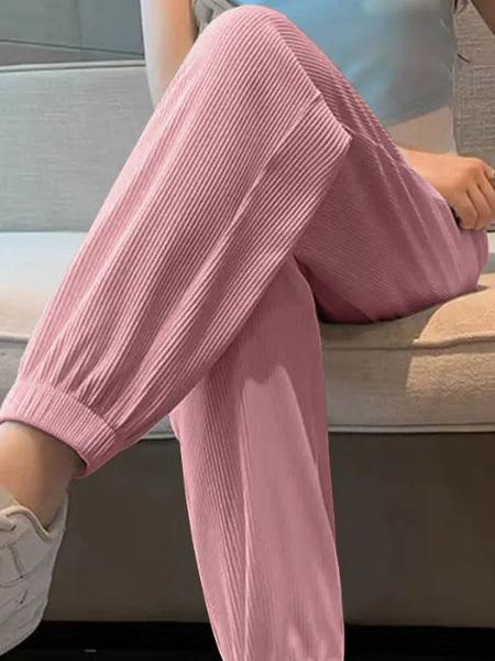 New 2025 Summer Ice Silk Sports Pants Women Loose Slim Small Size Drawstring Pants Fashionable and Versatile Bloomers in Pink