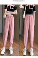 New 2025 Summer Ice Silk Sports Pants Women Loose Slim Small Size Drawstring Pants Fashionable and Versatile Bloomers in Pink