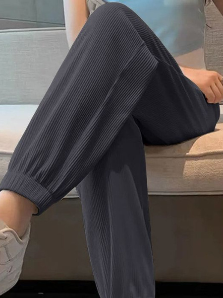 New 2025 Summer Ice Silk Sports Pants Women Loose Slim Small Size Drawstring Pants Fashionable and Versatile Bloomers in Dark Gray