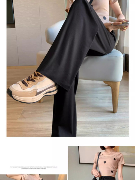 Pocket Ice Silk Wide-Leg Pants for Women 2025 Summer - New Thin High Waist Slim Drape Loose Straight Casual Pants in Black