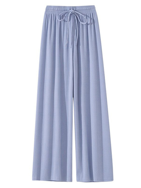 Pocket Ice Silk Wide-Leg Pants for Women 2025 Summer - New Thin High Waist Slim Drape Loose Straight Casual Pants in Light Blue
