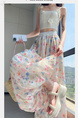 Real Shot of Colorful Flower Bud Wide-Leg Pants for Women in Summer Thin High Waist Drape Small Size Lantern Casual in White