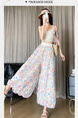 Real Shot of Colorful Flower Bud Wide-Leg Pants for Women in Summer Thin High Waist Drape Small Size Lantern Casual in White