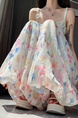 Real Shot of Colorful Flower Bud Wide-Leg Pants for Women in Summer Thin High Waist Drape Small Size Lantern Casual in White