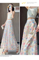 Real Shot of Colorful Flower Bud Wide-Leg Pants for Women in Summer Thin High Waist Drape Small Size Lantern Casual in White