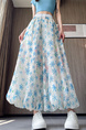 Real Shot of Colorful Flower Bud Wide-Leg Pants for Women in Summer Thin High Waist Drape Small Size Lantern Casual in Light Blue