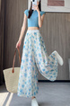 Real Shot of Colorful Flower Bud Wide-Leg Pants for Women in Summer Thin High Waist Drape Small Size Lantern Casual in Light Blue