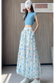 Real Shot of Colorful Flower Bud Wide-Leg Pants for Women in Summer Thin High Waist Drape Small Size Lantern Casual in Light Blue