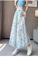 Real Shot of Colorful Flower Bud Wide-Leg Pants for Women in Summer Thin High Waist Drape Small Size Lantern Casual in Light Blue