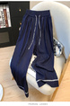 Real Shot High Waist Versatile Women's Wide-Leg Pants Summer Silk Cool Sense Loose Fit Slimming Casual Lace in Navy Blue