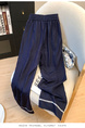 Real Shot High Waist Versatile Women's Wide-Leg Pants Summer Silk Cool Sense Loose Fit Slimming Casual Lace in Navy Blue
