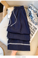 Real Shot High Waist Versatile Women's Wide-Leg Pants Summer Silk Cool Sense Loose Fit Slimming Casual Lace in Navy Blue