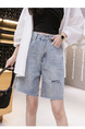 Real Shot of 2025 Large Size Denim Shorts for Women - Summer High Waist Loose Hong Kong Style Straight Tube Five-Point Wide-Leg Pants