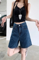 Real Shot and Real Price ~ Retro Washed Dark Blue Wide-Leg Denim Shorts for Women - New High Waist Loose A-Line All-Match