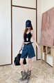 Real Shot and Real Price ~ Retro Washed Dark Blue Wide-Leg Denim Shorts for Women - New High Waist Loose A-Line All-Match
