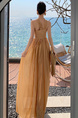 Beige Stock Real Shot Pleated Off-Shoulder Halter Backless Waist Trimming Large Swing Dress Sexy Slimming Banquet Dress Long