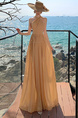 Beige Stock Real Shot Pleated Off-Shoulder Halter Backless Waist Trimming Large Swing Dress Sexy Slimming Banquet Dress Long