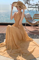 Beige Stock Real Shot Pleated Off-Shoulder Halter Backless Waist Trimming Large Swing Dress Sexy Slimming Banquet Dress Long