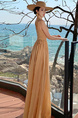 Beige Stock Real Shot Pleated Off-Shoulder Halter Backless Waist Trimming Large Swing Dress Sexy Slimming Banquet Dress Long