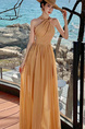 Beige Stock Real Shot Pleated Off-Shoulder Halter Backless Waist Trimming Large Swing Dress Sexy Slimming Banquet Dress Long