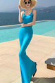 Turquoise In Stock Real Shot Summer New Modal Strap Fishtail Skirt Cross Behind Dress Vacation Style Long Skirt