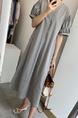 Gray Korean Ins Summer V-Neck Loose Medium-Length Casual Slim Short-Sleeved Dress for Women with Pockets on Both Sides