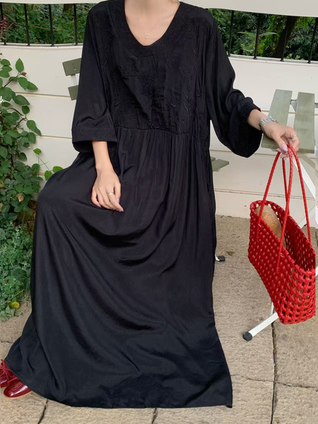 Black Real Shot Spot 2025 New Loose Thin Over the Knee Long Dress